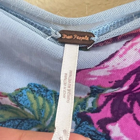 NWT Free People Always The One Mesh Midi Slip Dress S/P Blue Floral Ruched - Picture 3 of 9